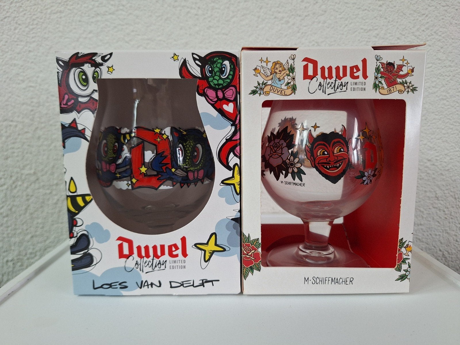 Duvel glazen Loes van Delft en M. Schiffmacher nieuw, Ophalen of Verzenden, Nieuw, Glas of Glazen, Duvel