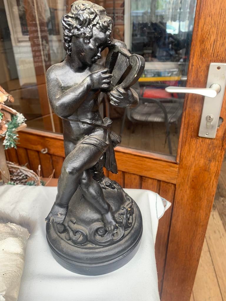 Zwaar stenenbeeltje vroew met harp, Ophalen of Verzenden