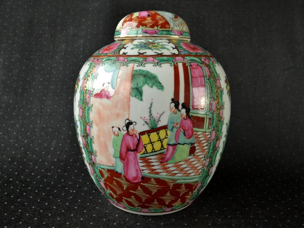 Grote Chinese Mandarijn Dekselpot, porselein – Kanton, China, Ophalen of Verzenden