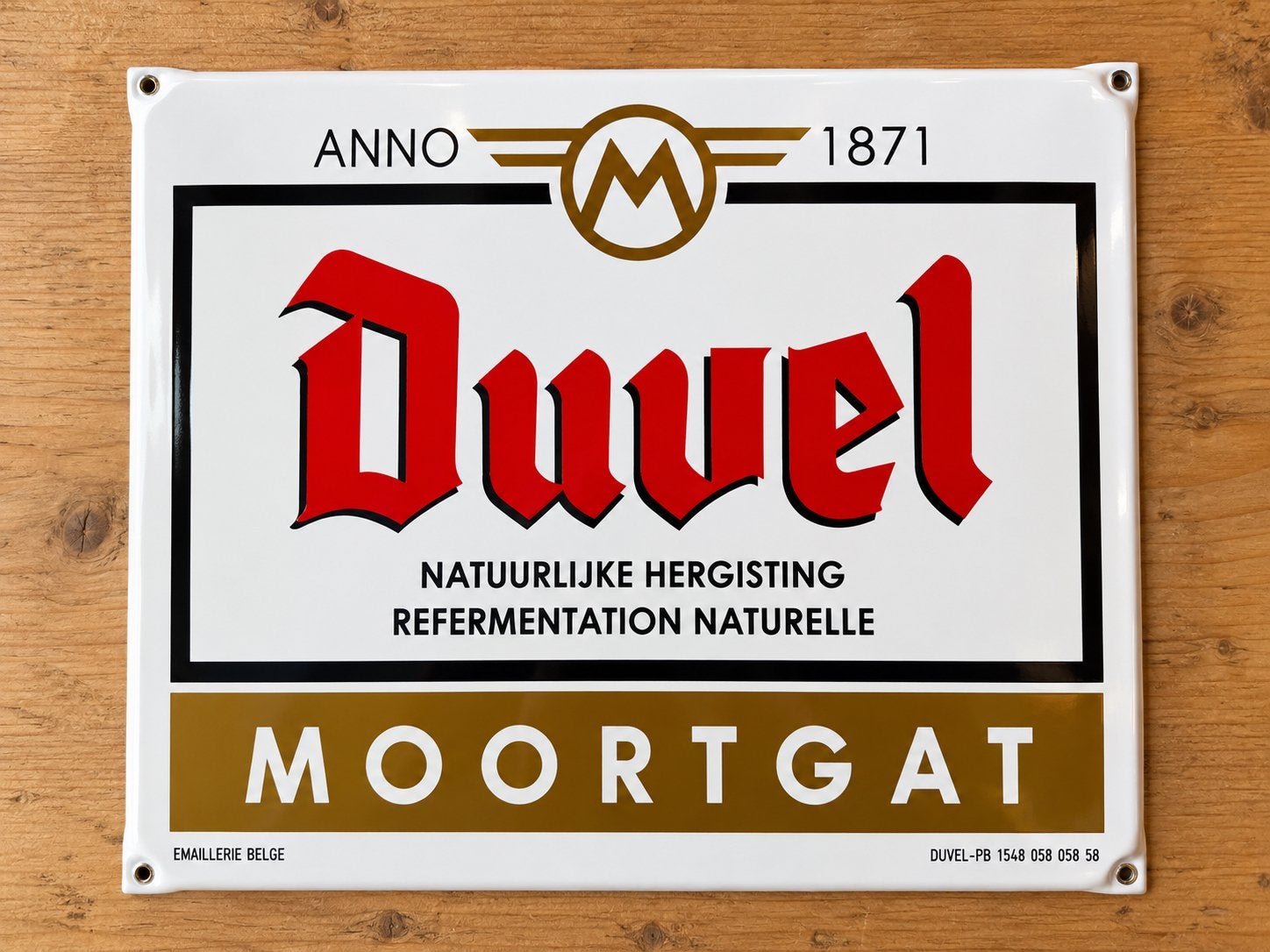 Origineel Duvel Moortgat emaille reclamebord, Verzamelen, Ophalen of Verzenden, Gebruikt, Reclamebord, Plaat of Schild, Duvel