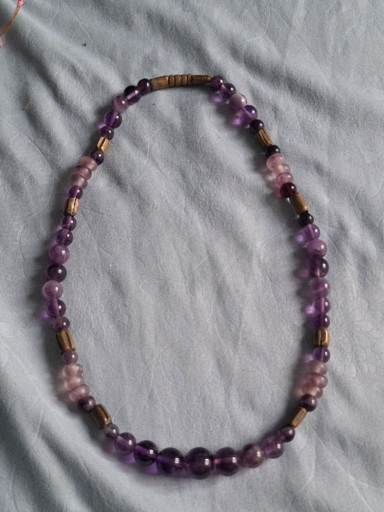 Prachtige korte ketting amethist, Sieraden, Tassen en Uiterlijk, Ophalen of Verzenden, Gebruikt, Overige kleuren, Overige materialen