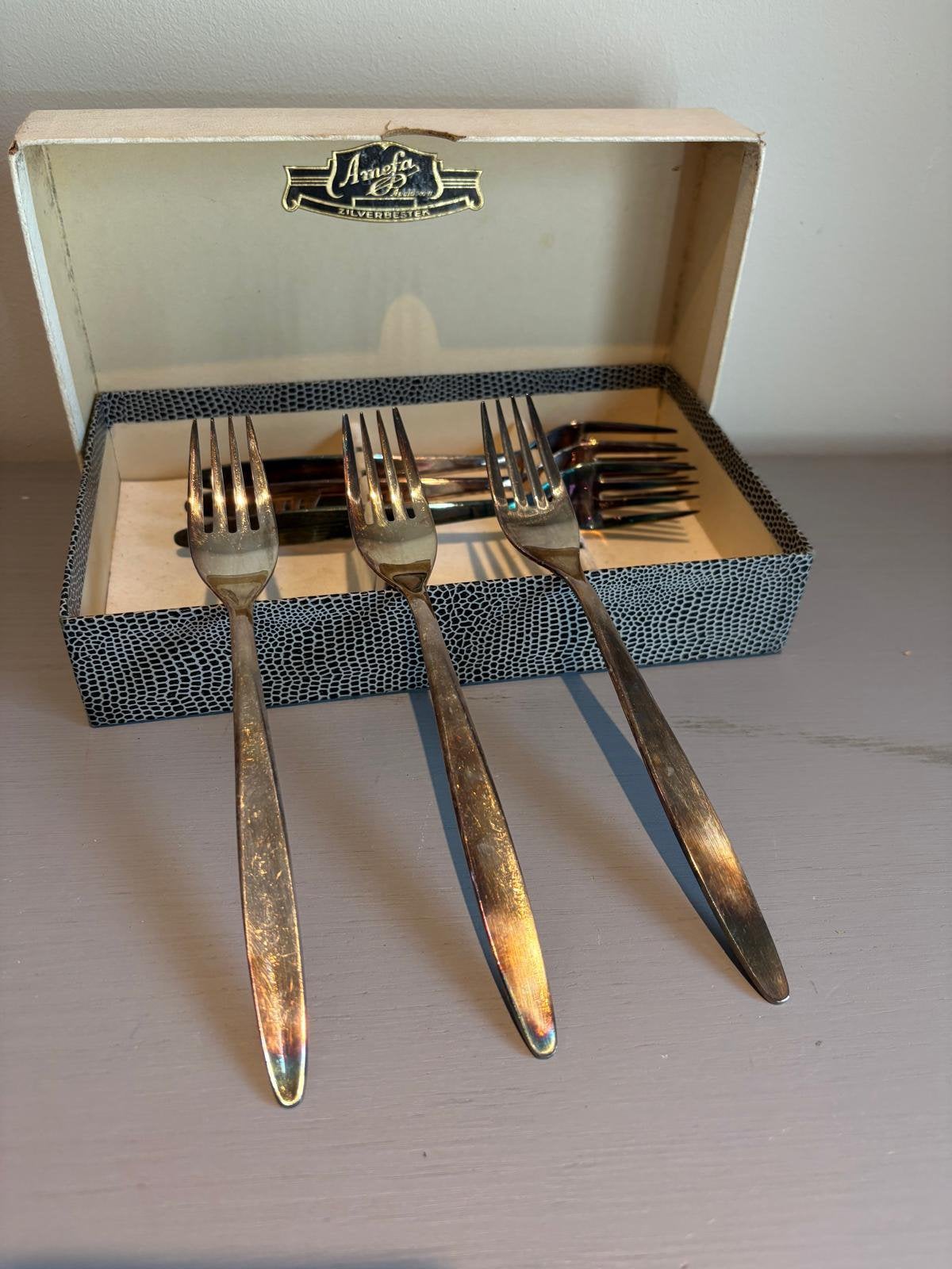 Set van 6 vintage verzilverde Amefa vorken jaren '50/'60, Ophalen