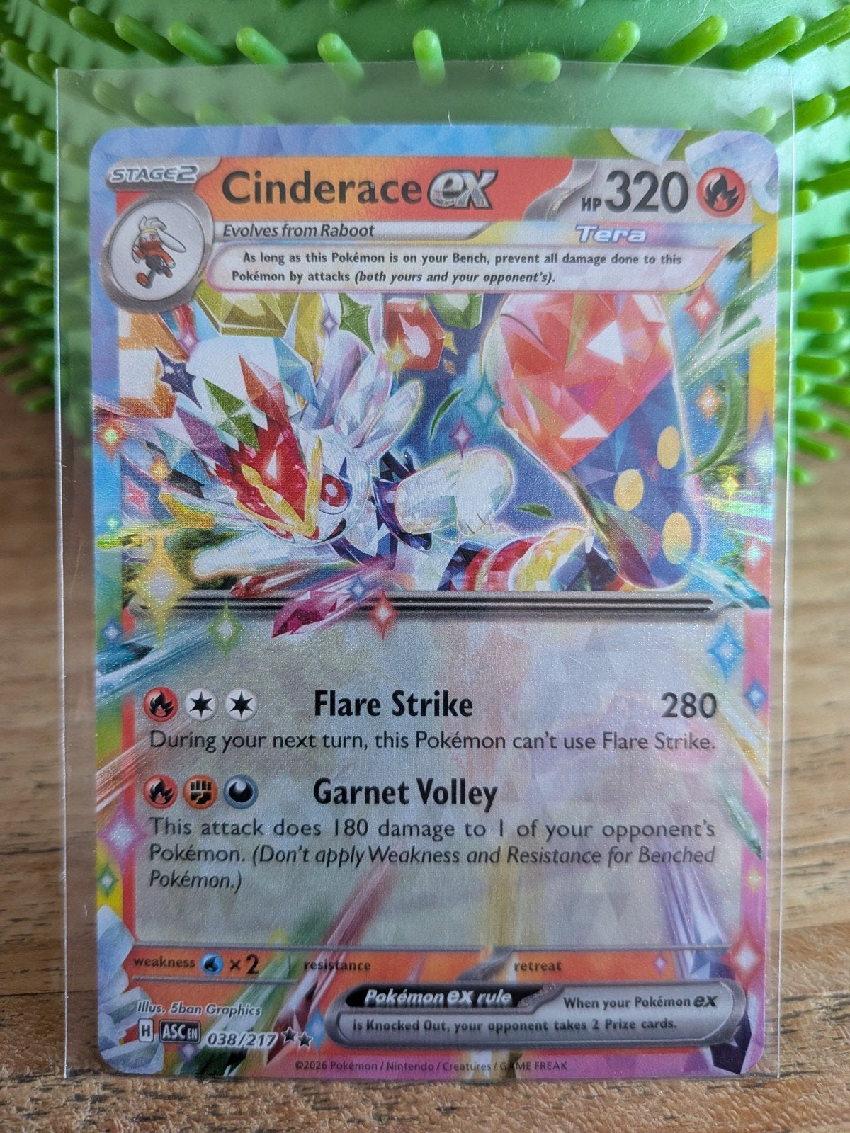 Cinderace ex Pokémon kaart - Tera 038/217, Ophalen of Verzenden, Zo goed als nieuw, Losse kaart, Foil