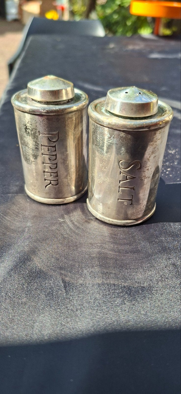 Vintage tinnen peper- en zoutstel, Ophalen of Verzenden