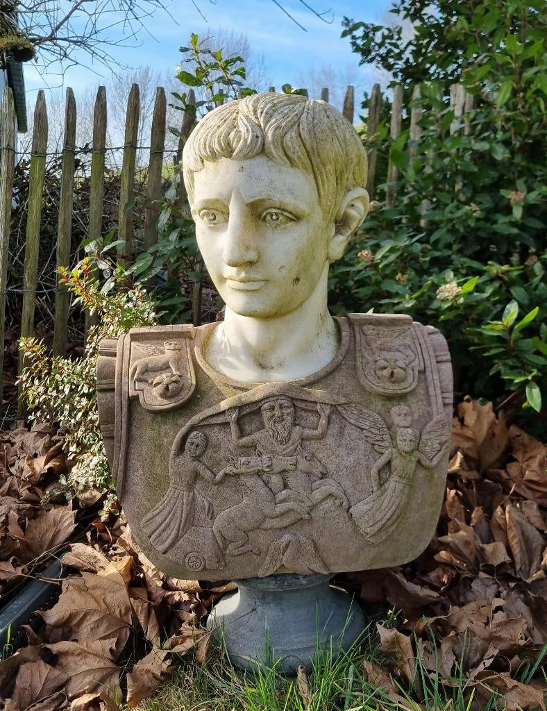 Monumentale vintage Italiaanse marmeren buste Augustus 74 cm, Ophalen