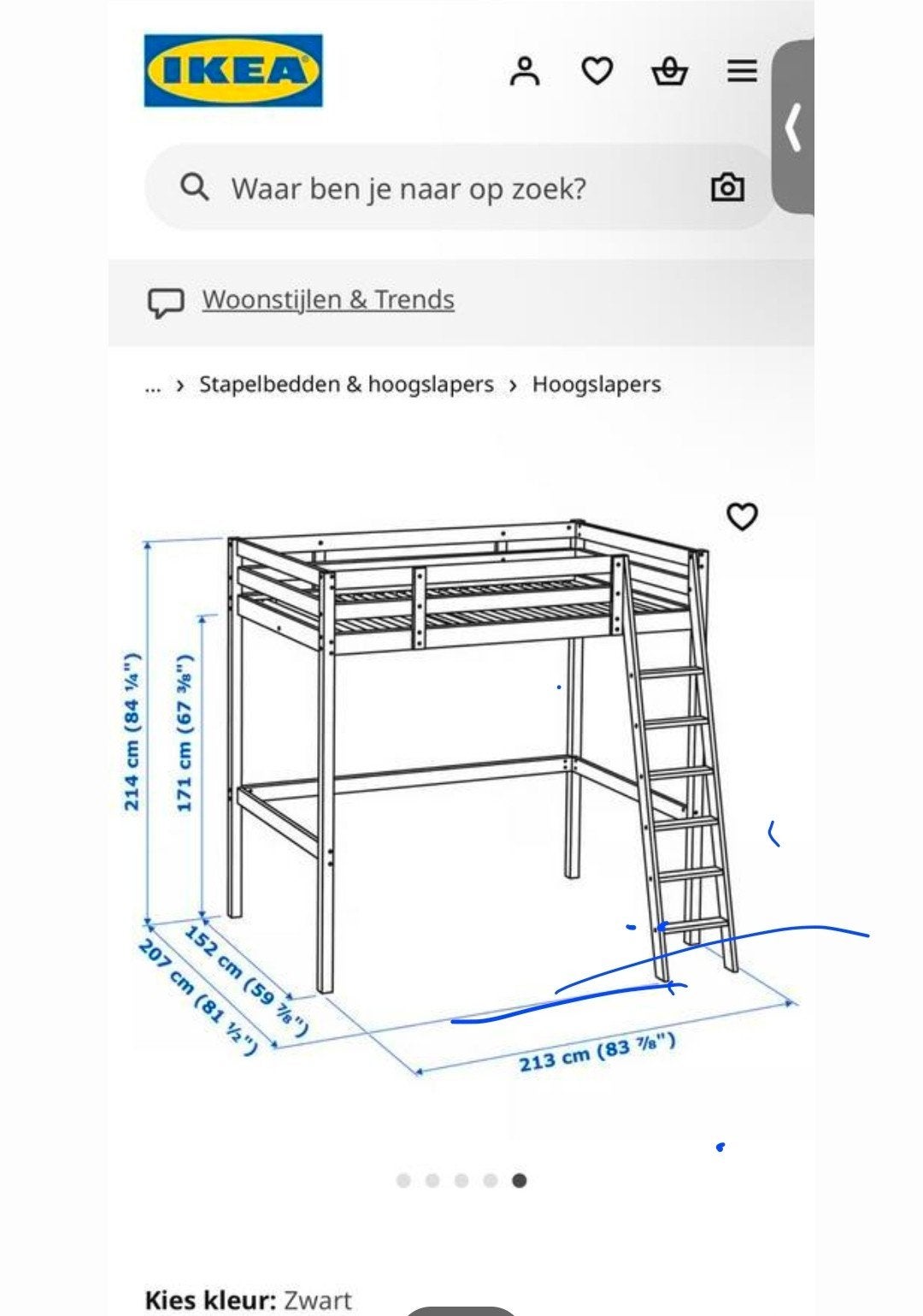 Ikea hoogslaper 140 x 220 x 185., Huis en Inrichting, Slaapkamer | Stapelbedden en Hoogslapers, Ophalen, Tweepersoons, 140 cm