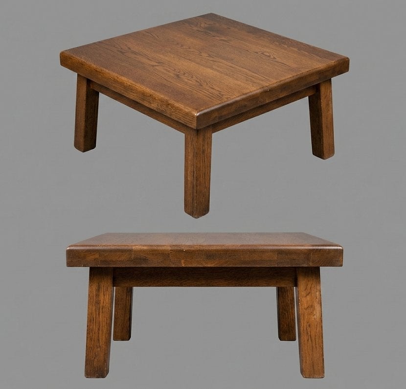 Massief eikenhouten salontafel, vierkant, Huis en Inrichting, Tafels | Salontafels, Ophalen, Gebruikt, 50 tot 100 cm, Landelijk, Robuust