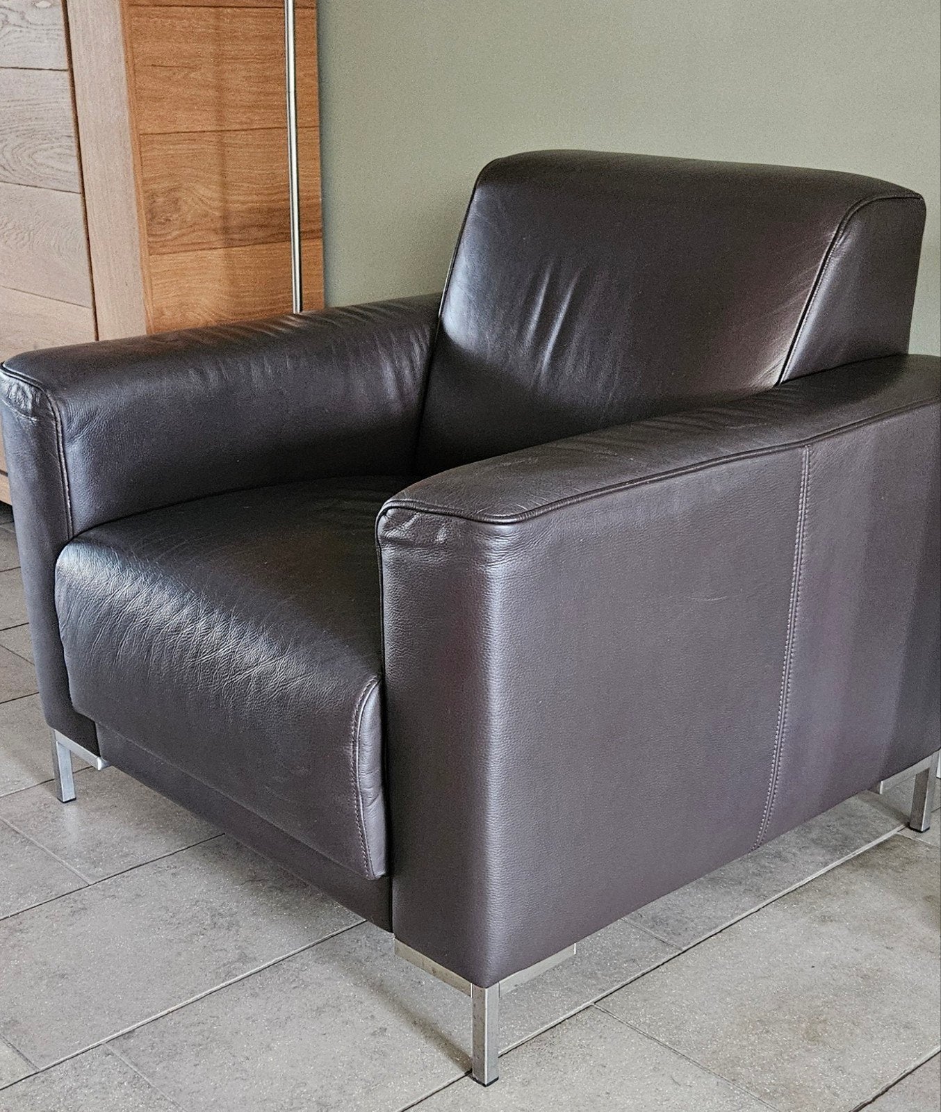 Bruine leren fauteuil - Comfortabel en stijlvol, Huis en Inrichting, Ophalen, Gebruikt, 75 tot 100 cm, Leer