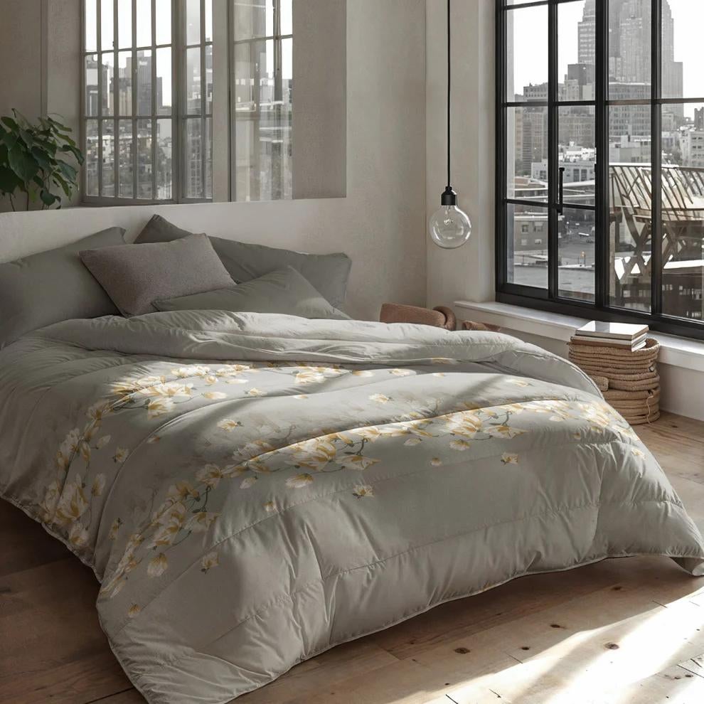 Dekbed wasbaar NIEUW white blossom, Huis en Inrichting, Slaapkamer | Beddengoed, Nieuw, Deken of Dekbed, Eenpersoons, Grijs, Ophalen of Verzenden