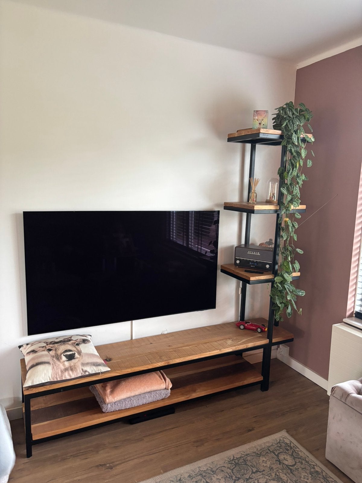Prachtig tv meubel mango hout, Ophalen, Met plank(en), 200 cm of meer, Zo goed als nieuw