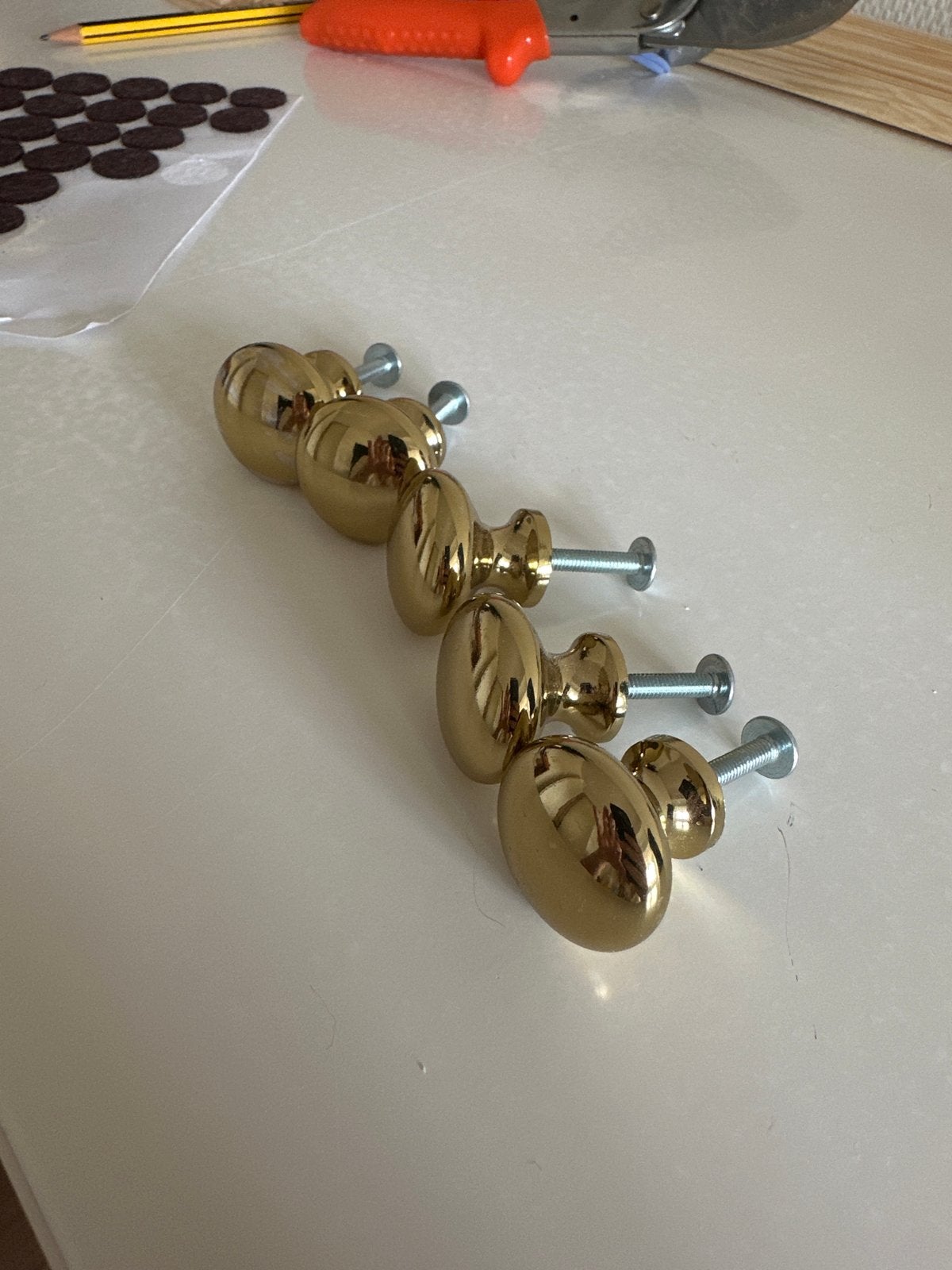 Set van 6 gouden knopjes voor meubels, Ophalen of Verzenden, Gebruikt