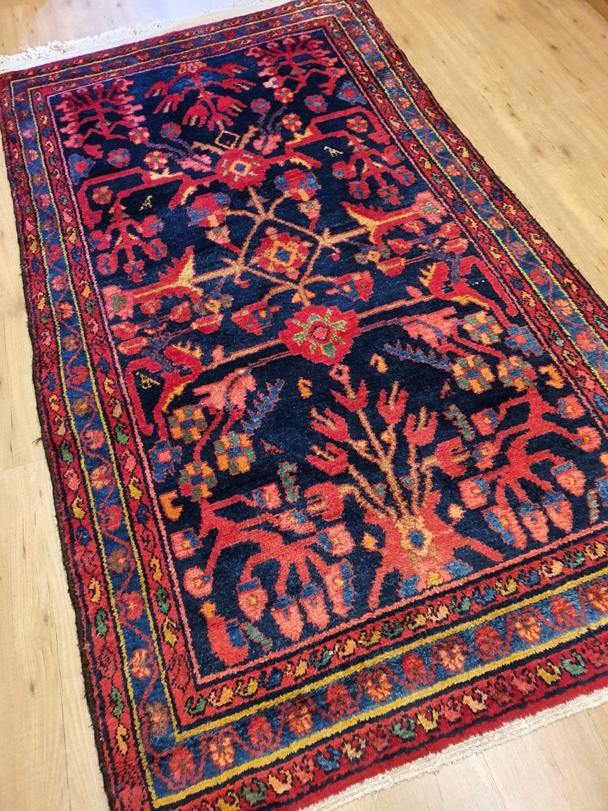 Vintage handgeknoopt perzisch tapijt hamadan 240x131, Info@SlatsAntiek.nl, Tweedehands, 100 tot 150 cm, Perzisch