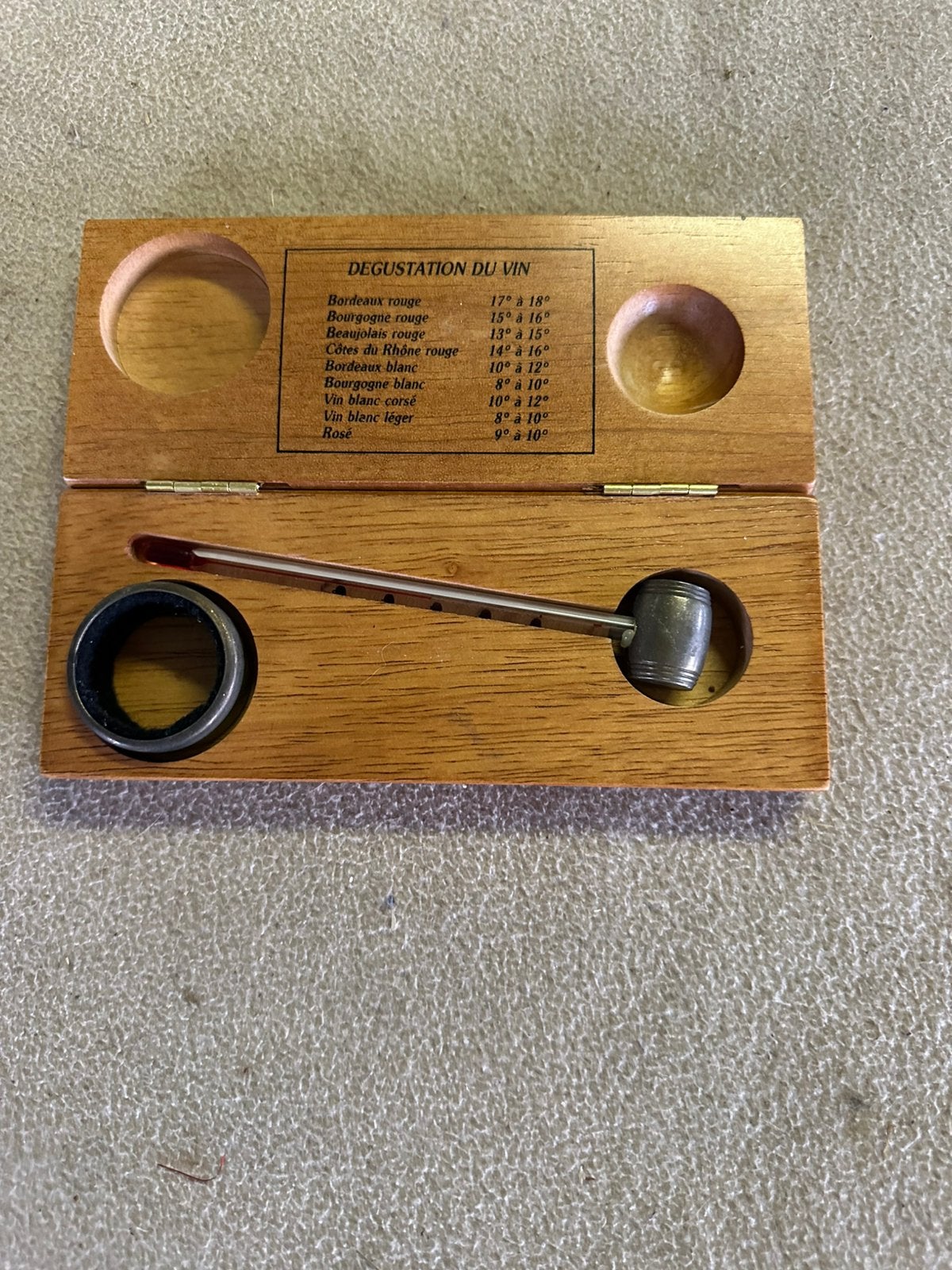 Vintage Franse Wijnthermometer Set in Houten Kistje, Ophalen of Verzenden, Zo goed als nieuw, Frankrijk, Overige typen