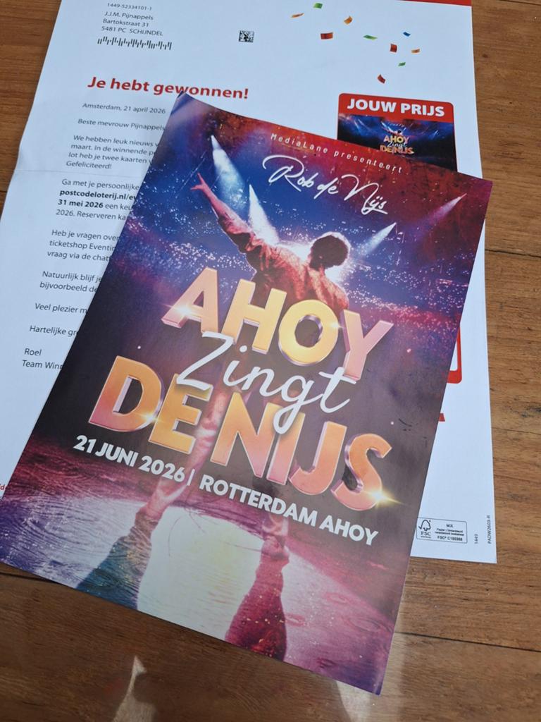 2 kaarten Ahoy zingt De Nijs 21 juni, Twee personen, Juni, Levenslied