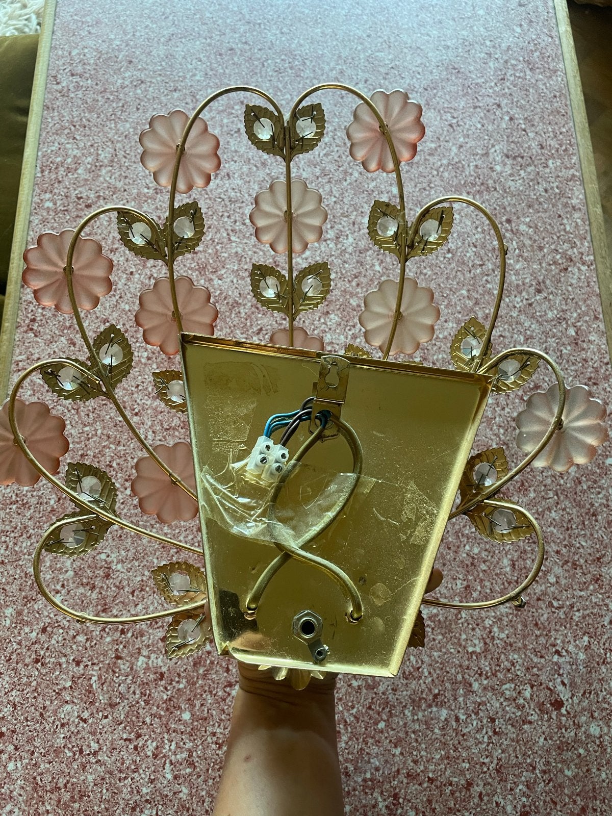 Vintage wandlampje - decoratief bloemen design, Ophalen, Gebruikt, Goud, Metaal