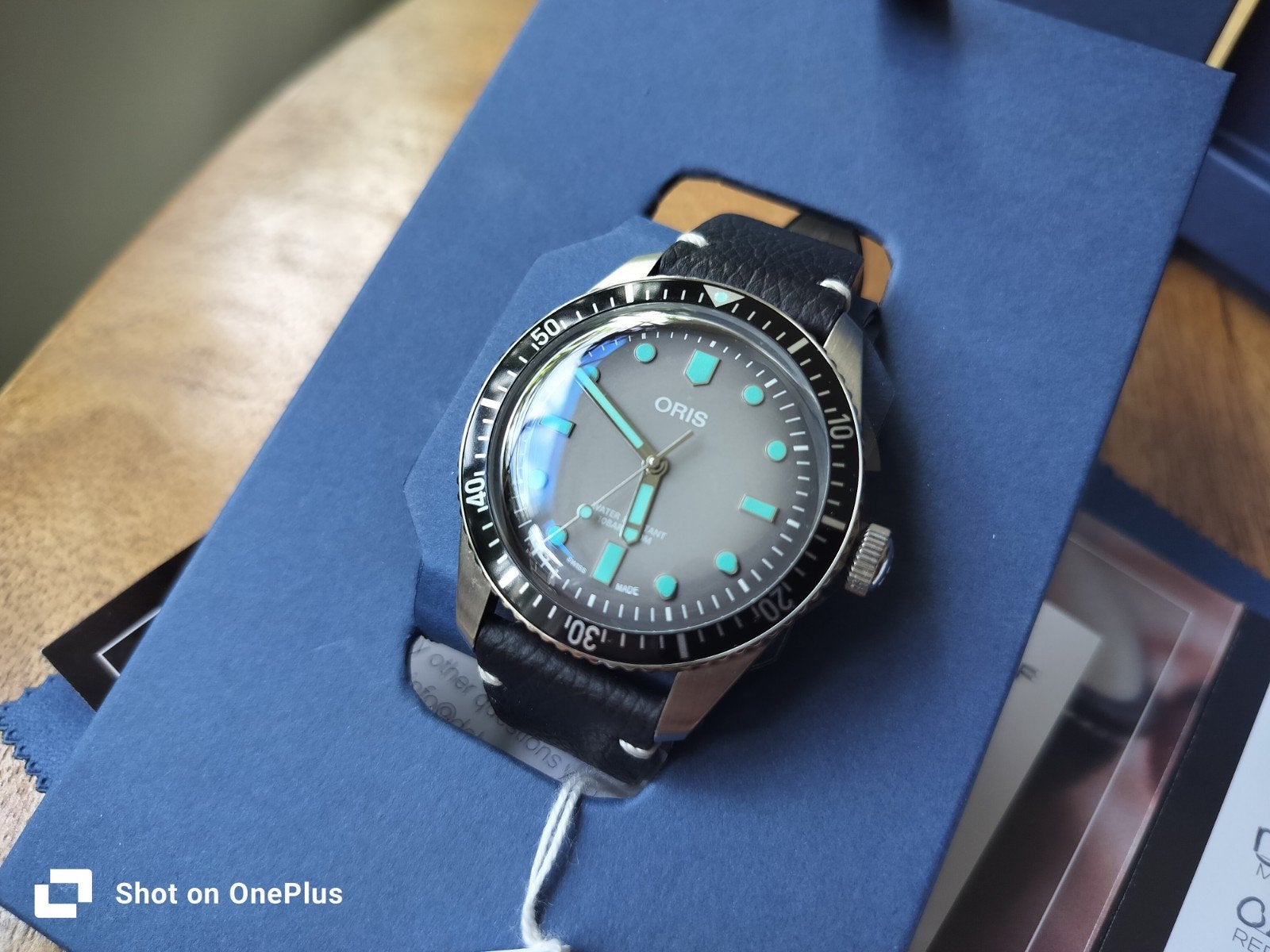 Oris Divers Sixty-Five Glow horloge Full-set Ongedragen, Overige merken, Leer, Staal, Polshorloge