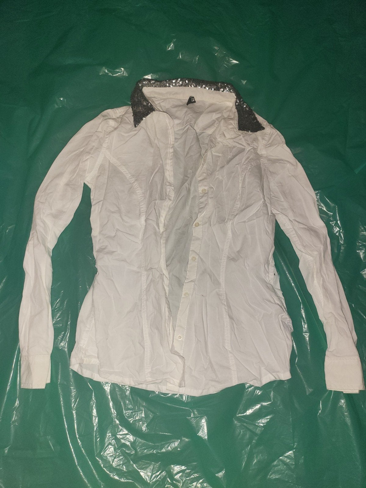 Witte blouse met paillettenkraag - Colours of the World, Kleding | Dames, Maat 38/40 (M), Verzenden, Wit, Gedragen