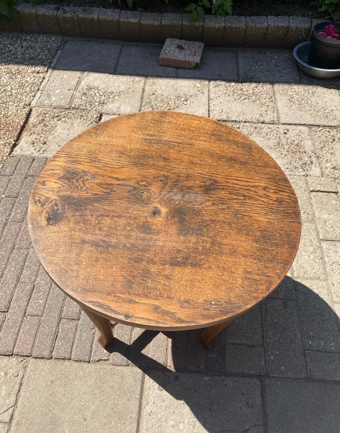 Antieke houten bijzettafel - Rond, Ophalen of Verzenden