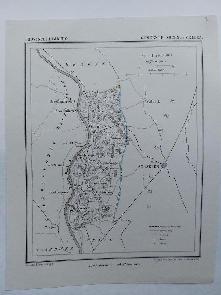 02 / Arcen Straelen Velden Litho uit  1866 van J. Kuyper, Ophalen of Verzenden
