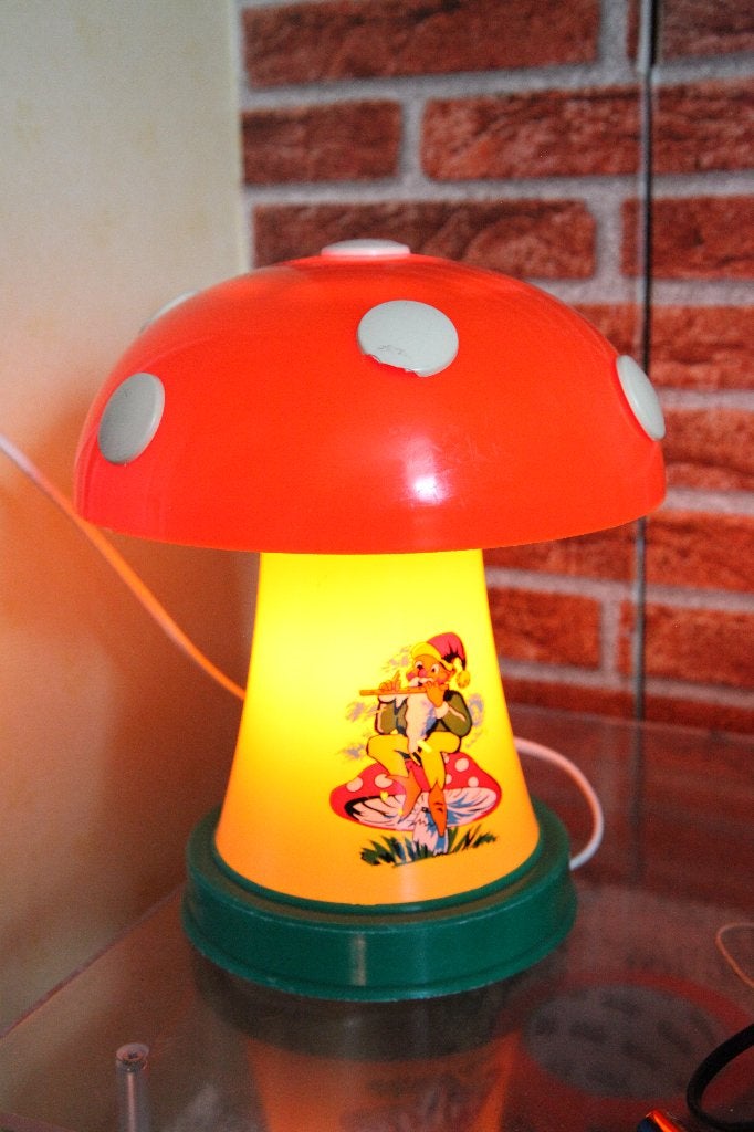 Vintage Paddestoel kinderkamer lamp, Gebruikt, Inclusief standaard, Rood, Ophalen of Verzenden