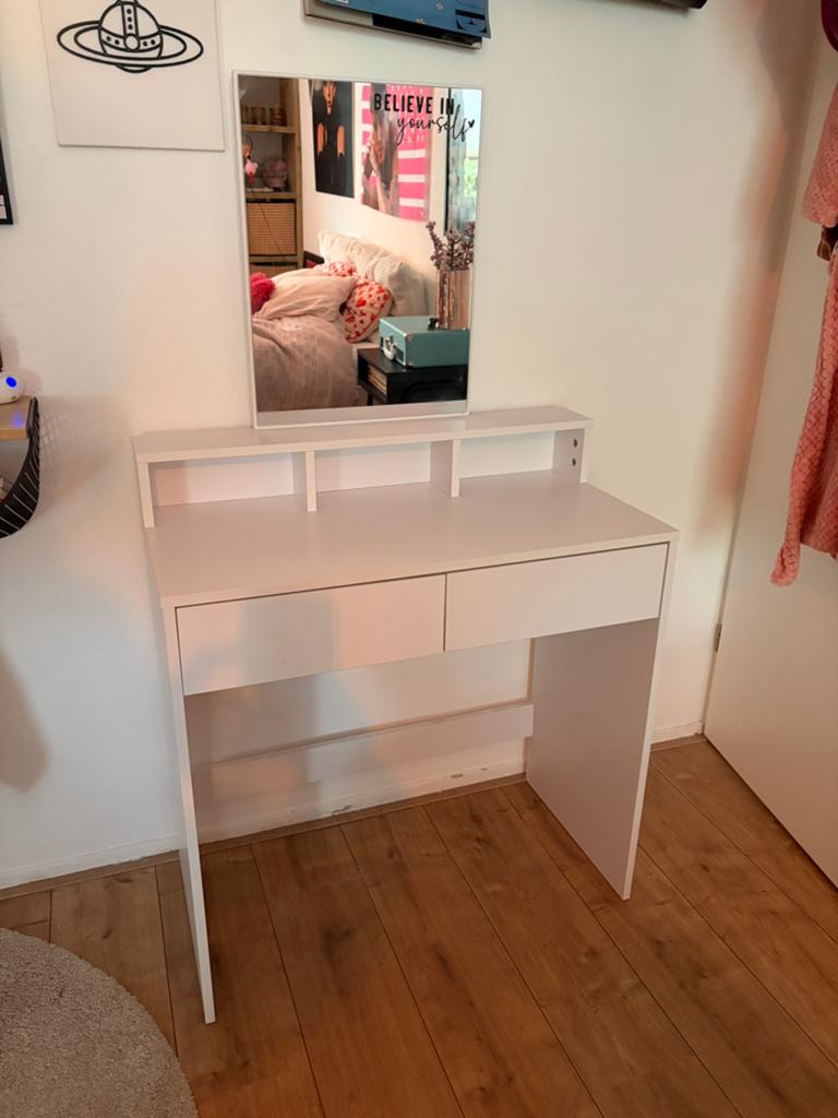 Make-up tafel met spiegel en twee lades, Ophalen, Overige materialen, Gebruikt, 50 tot 100 cm