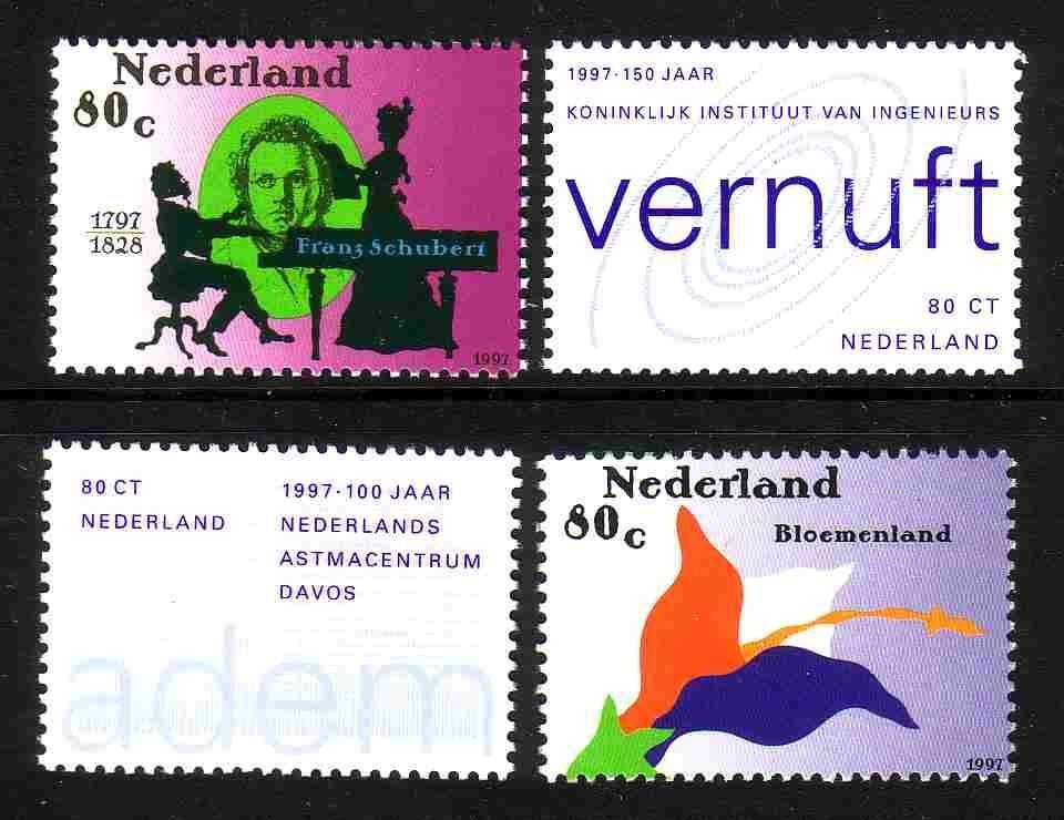 Nederland 1997 1729/1732 Ver Herdenkingen, Postfris, Postzegels en Munten, Ophalen of Verzenden, Na 1940, Postfris