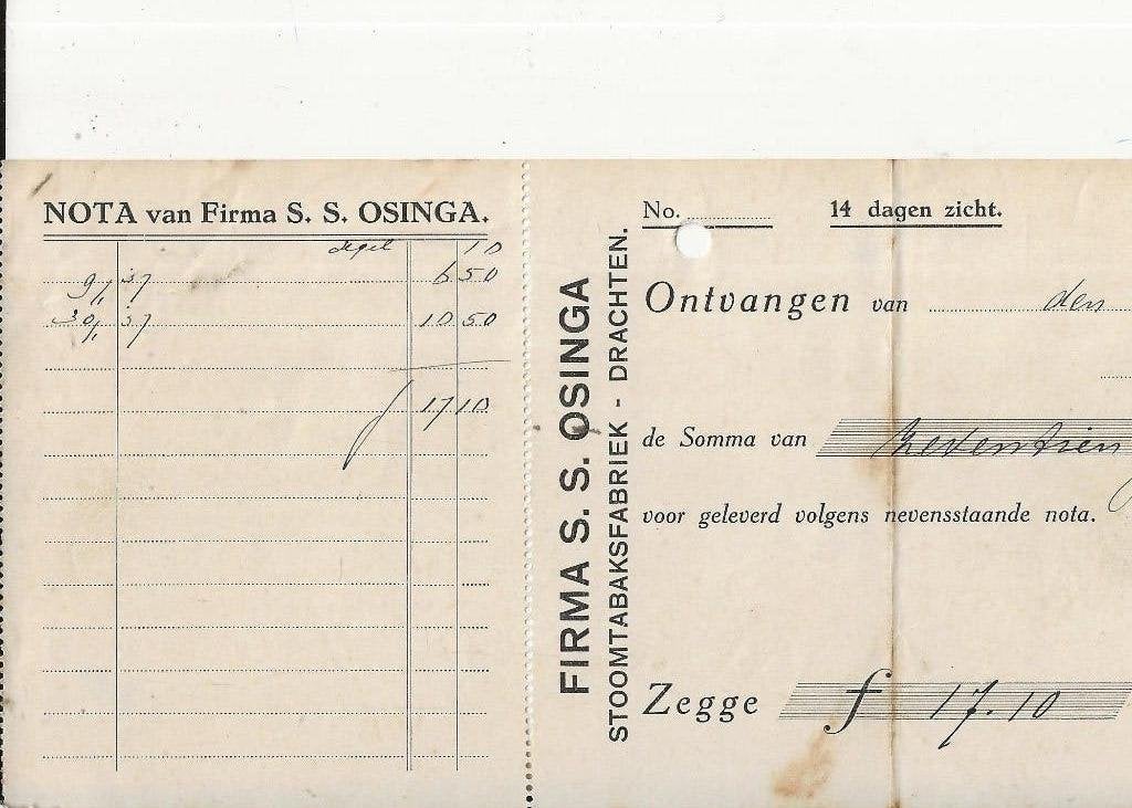 Groningen Nota F Bijsterveld Cigaretten/Suikerwerken 1937, Ophalen of Verzenden, 1920 tot 1940, Gelopen, Groningen