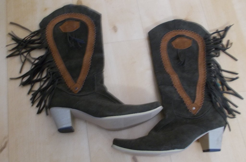 Hippie cowboy/western groene laarzen met sliertjes! 39, Hoge laarzen, Verzenden, Nieuw, Groen