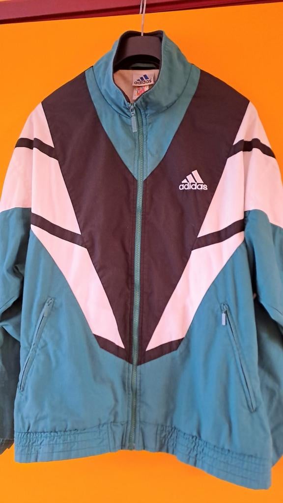 Vintage Adidas Trainingsjack - Groen/Zwart/Wit, Adidas, Maat 46/48 (XL) of groter, Ophalen of Verzenden, Gedragen