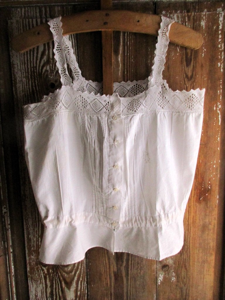 oude camisole ~ onderhemdje met monogram * Marries*, Antiek en Kunst, Antiek | Kleding en Accessoires, Verzenden