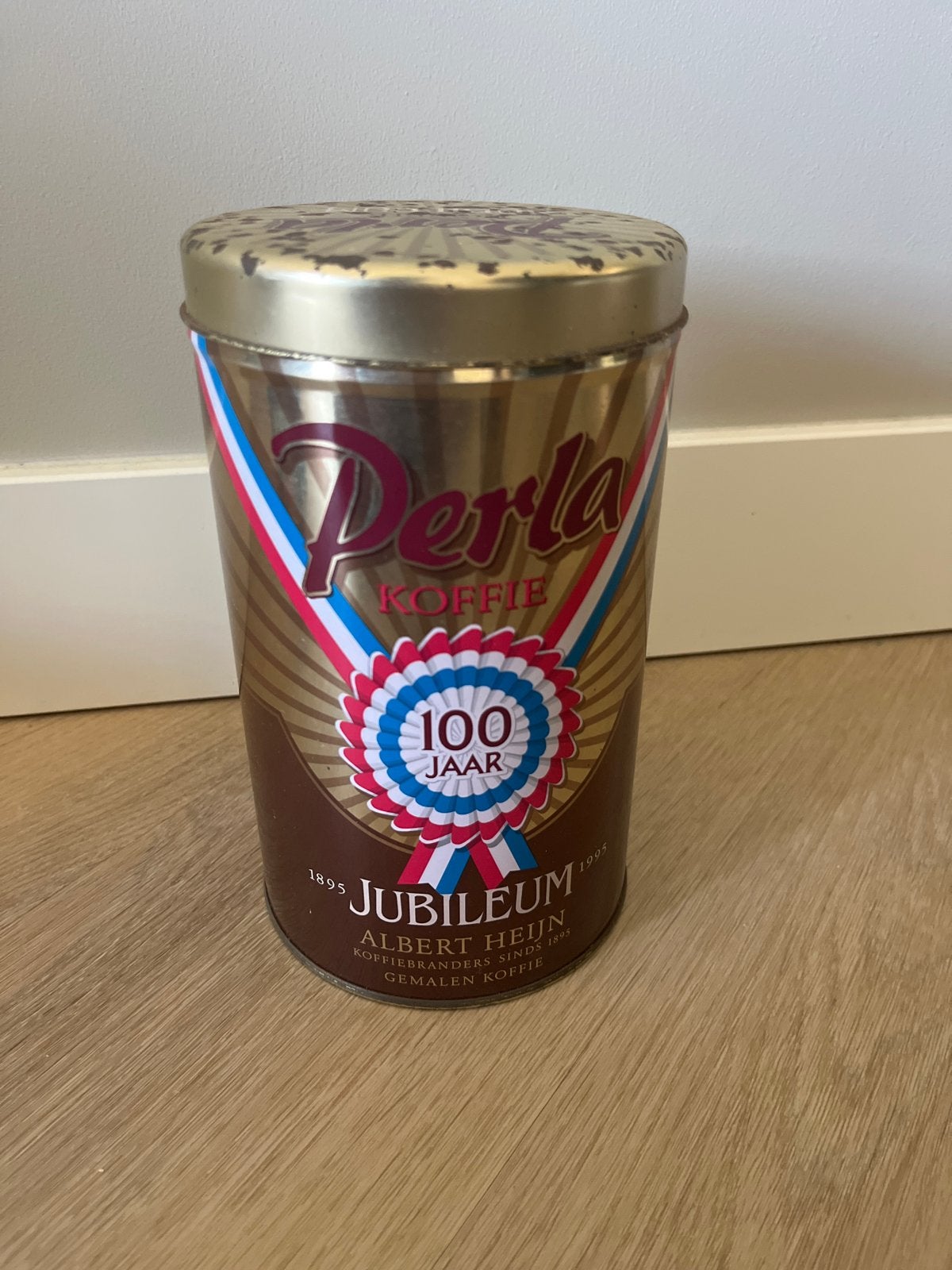 Vintage Perla Koffie Jubileum 100 jaar Blik Albert Heijn, Ophalen of Verzenden
