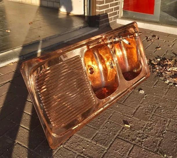 Massief Koperen Dubbele Wasbak + Kraan, Ophalen