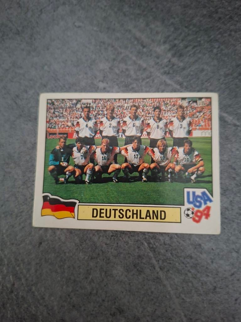 Panini sticker WK 94 USA. Elftalfoto van Duitsland., Verzenden, Zo goed als nieuw, Sticker