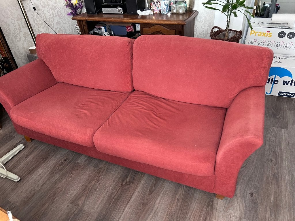 Bank en 2 fauteuils, Gebruikt, 75 tot 100 cm, Ophalen of Verzenden, Rechte bank