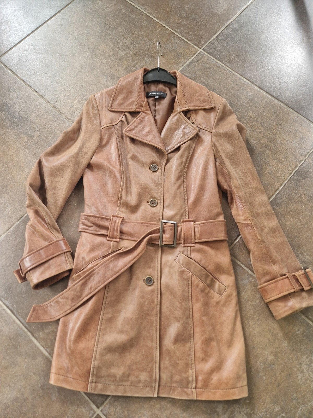 Leren dames trenchcoat jas Arma maat 34, Arma, Ophalen of Verzenden, Zo goed als nieuw, Maat 34 (XS) of kleiner