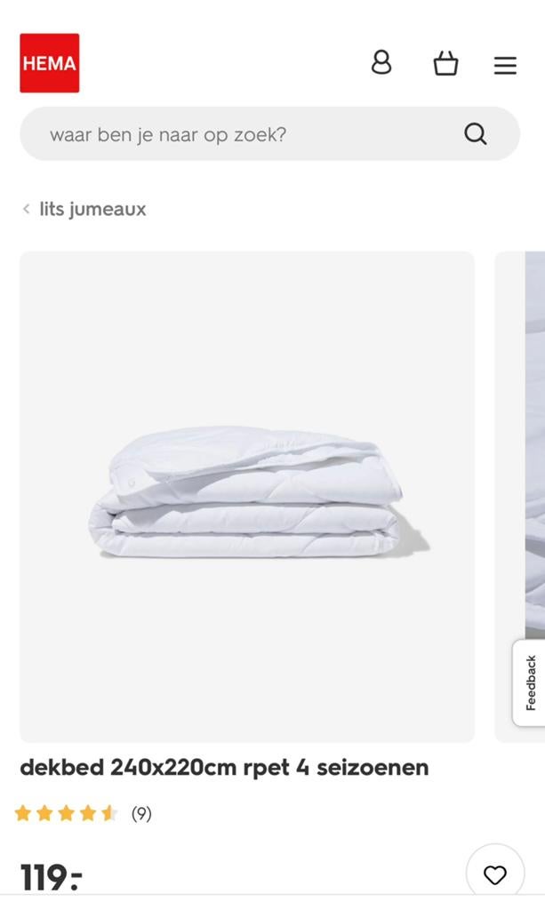 HEMA dekbed 240 x 220, Wit, Hema, Onbekend, Tweepersoons