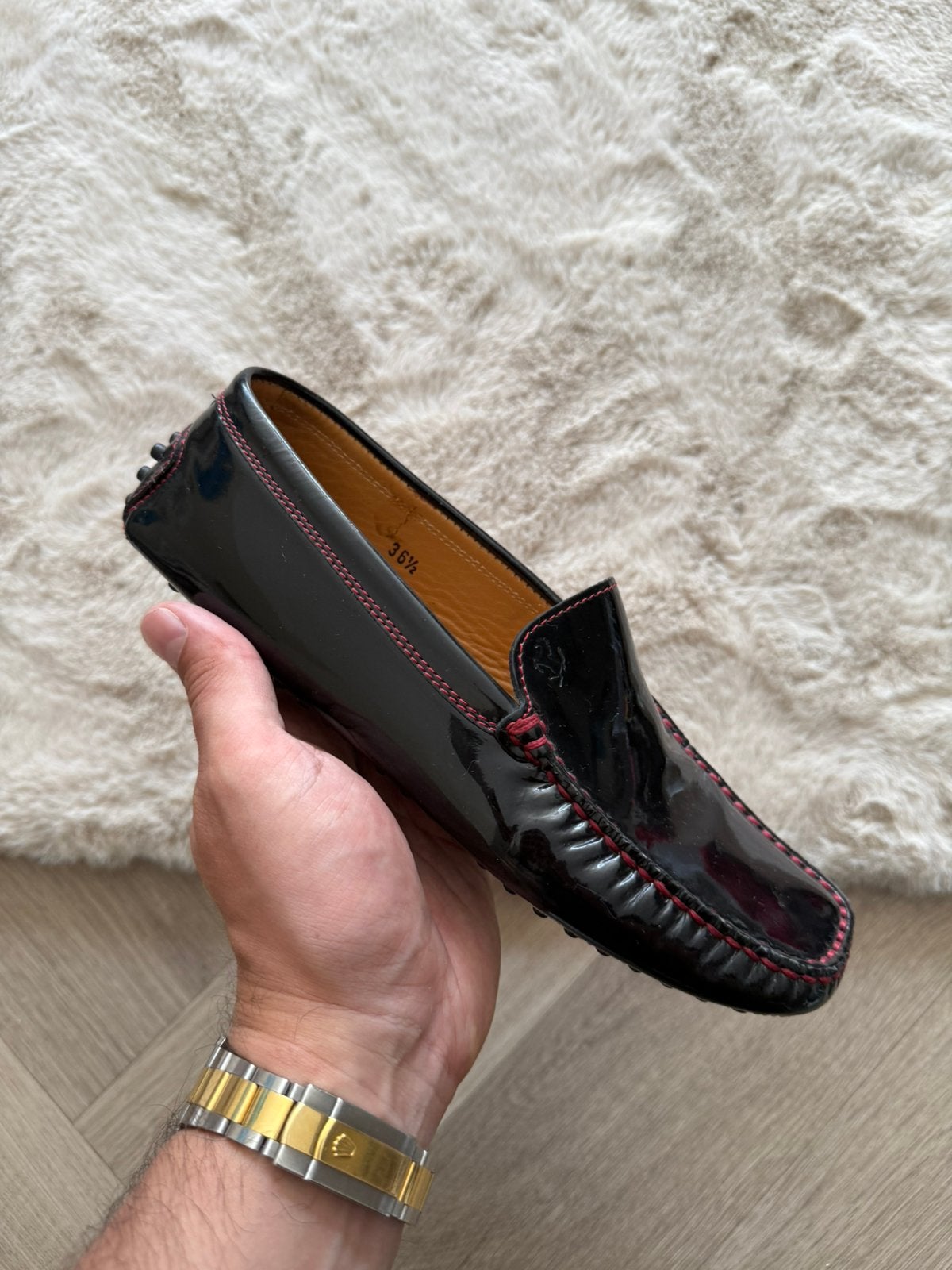 Tod’s Ferrari black patent 36 1/3, Ophalen of Verzenden, Zo goed als nieuw, Zwart, Sneakers of Gympen