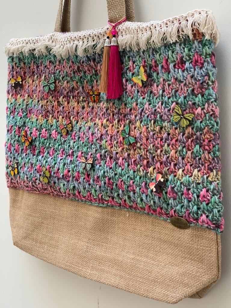 Shopper/Strandtas. Vlinder,  Handmade By Anne, Sieraden, Tassen en Uiterlijk, Tassen | Damestassen, Verzenden, Nieuw, Overige kleuren