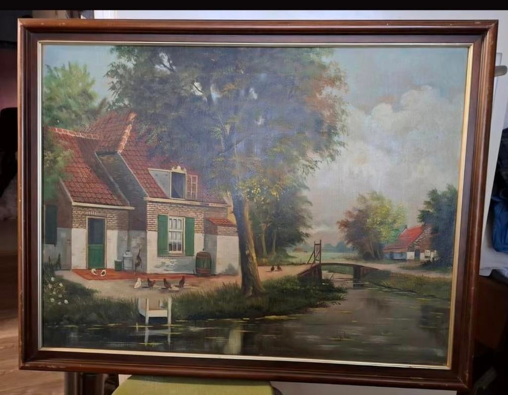 Olieverfschilderij: Hollands Landschap met Boerderij, Ophalen