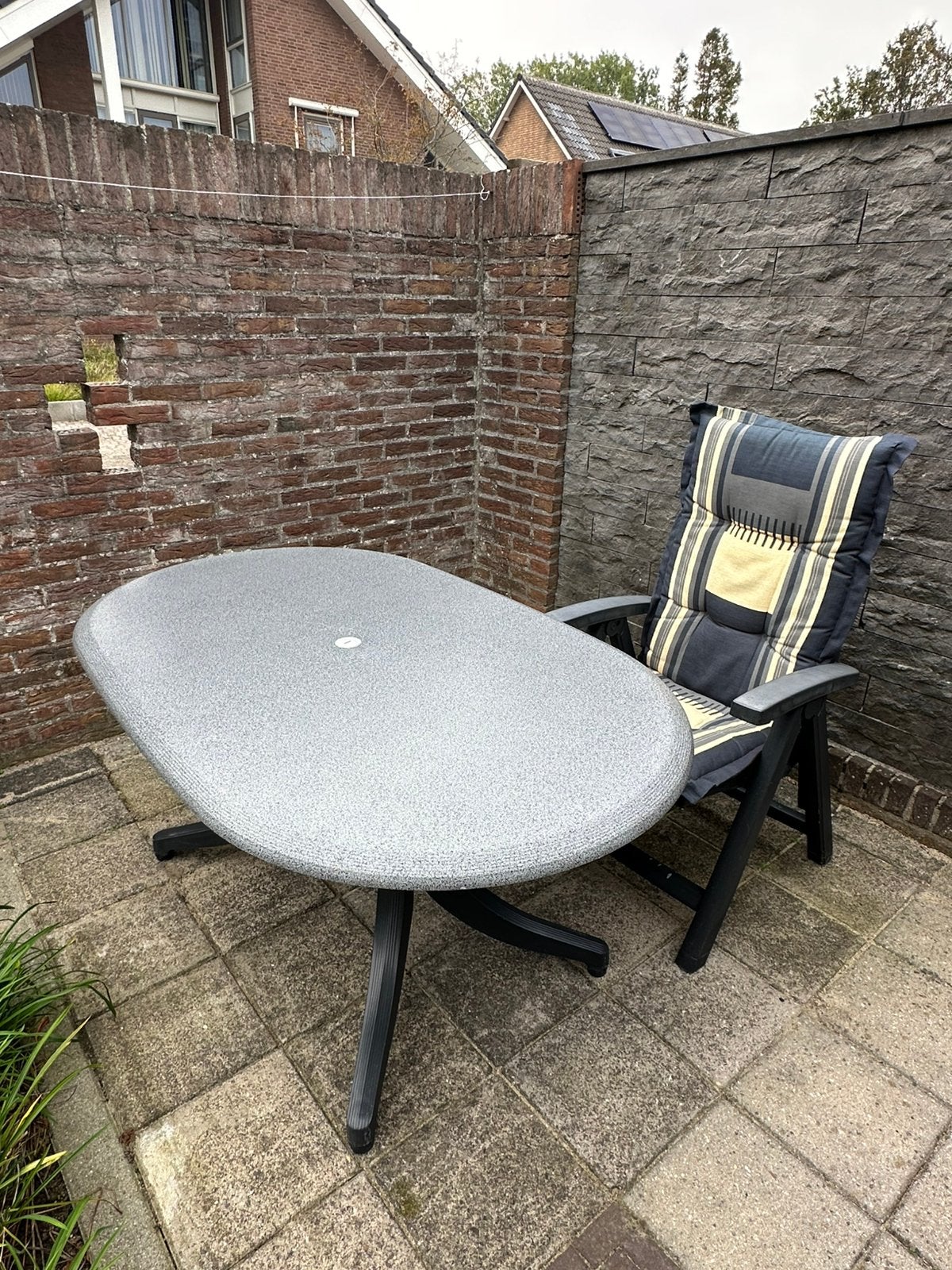 Hartman tuinset - tafel + 6 stoelen + tuinkussens, Tuin en Terras, Ophalen, Kunststof, Gebruikt, 6 zitplaatsen