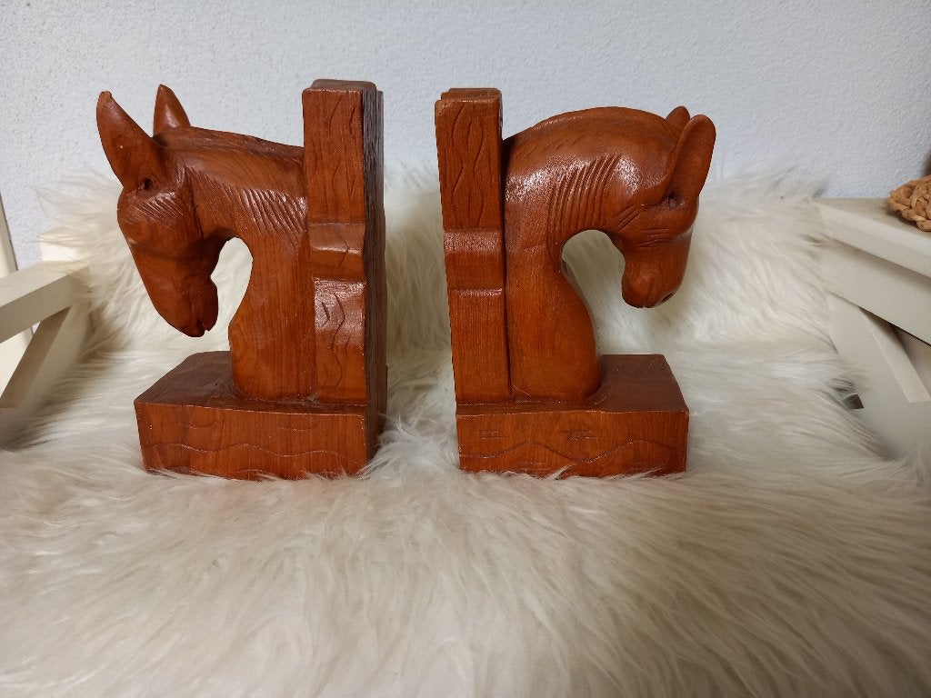 2 Vintage Houten Boekensteunen Paard, Ophalen of Verzenden