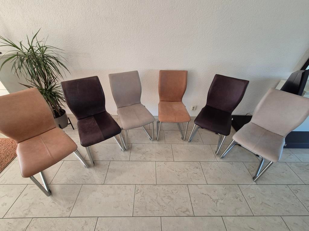 Eetkamer stoelen, 6 stuks (Framati design), Huis en Inrichting, Stoelen, Ophalen, Bruin, Leer, Zo goed als nieuw
