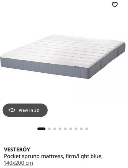 IKEA VESTERÖY Pocket Spring Mattress 140200 – €60, Gebruikt, Tweepersoons, Matras, 200 cm