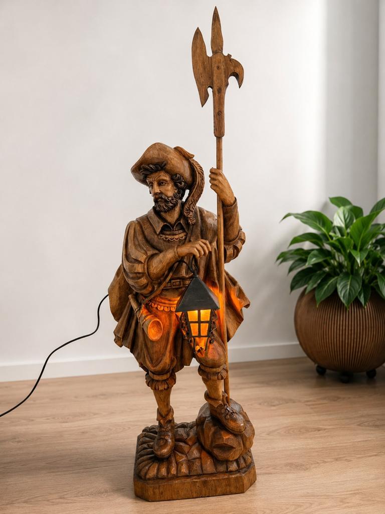 Handgesneden houten wachter met lantaarn - Creaciones Cortin, Ophalen, Handgemaakt, 1 meter - 2 meter, Beeld