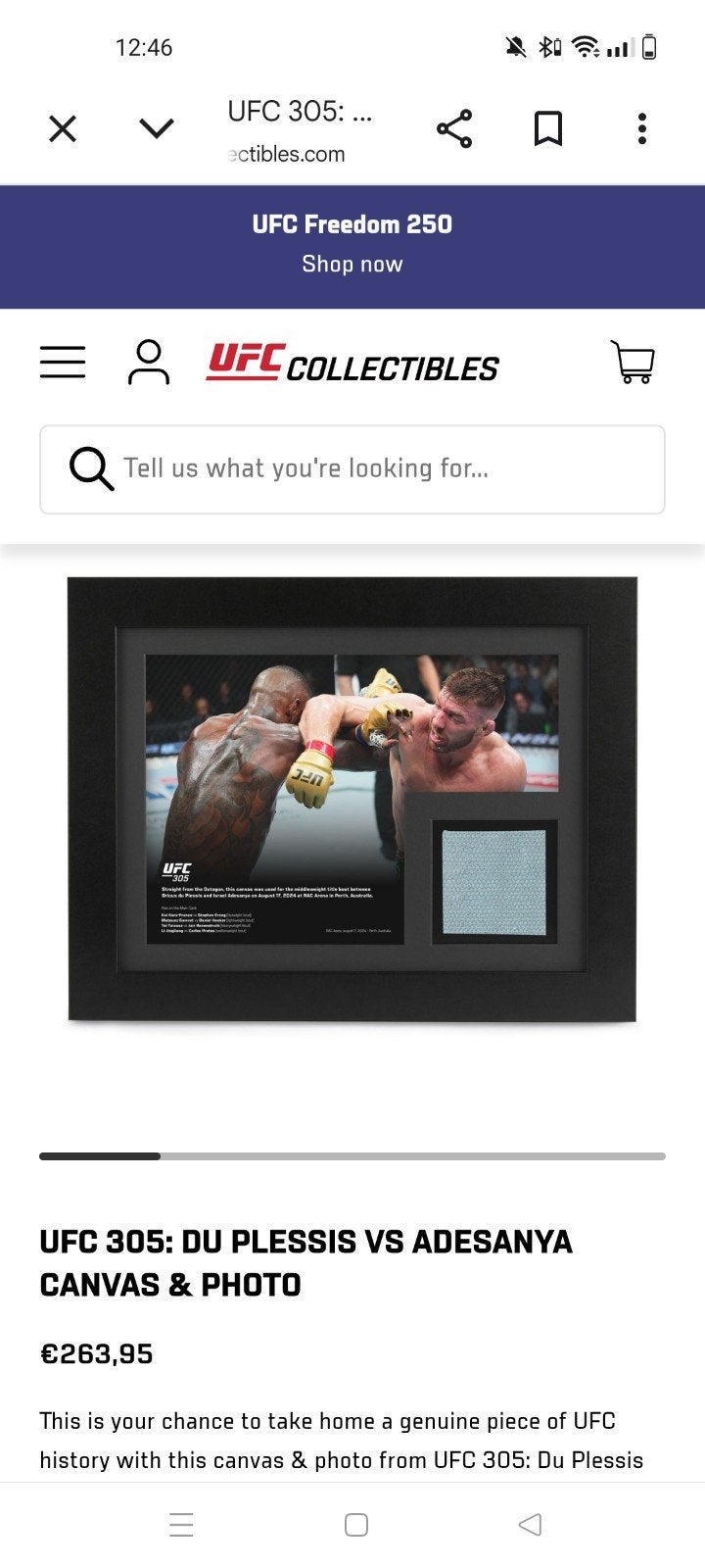 UFC 305 Ingelijst Canvas Stukje met Certificaat, Ophalen of Verzenden, Nieuw, Overige sporten, Overige typen
