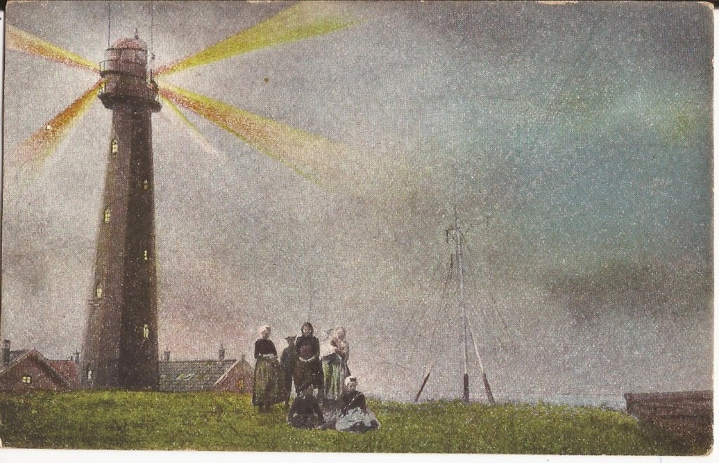 SCHEVENINGEN rond 1915 Vuurtoren bij Avond, Verzamelen, Ansichtkaarten | Nederland, Ophalen of Verzenden, Voor 1920, Ongelopen