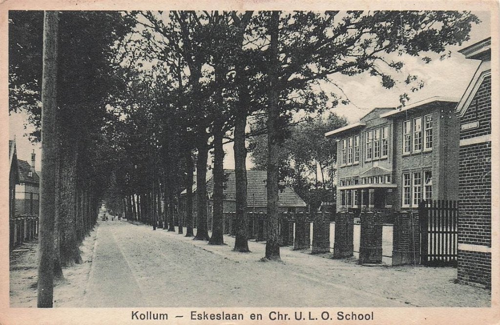 703-409-001 Kollum Eskeslaan en Chr ULO School, Verzamelen, Verzenden, Voor 1920, Friesland
