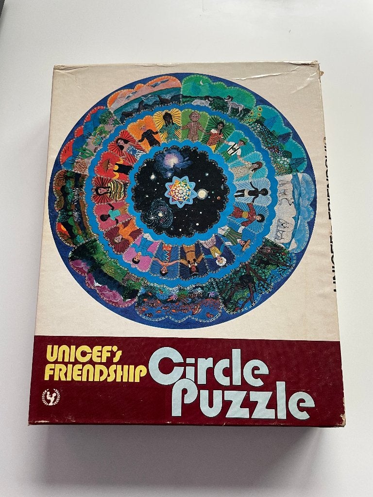 Vintage Unicef's Friendschip circle puzzle, Ophalen of Verzenden, Minder dan 500 stukjes, Gebruikt, Legpuzzel