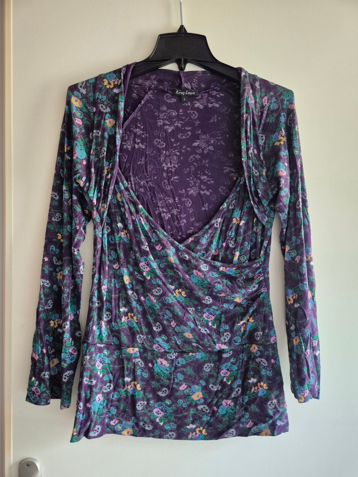 King Louie Wikkeltop met bloemenprint - Maat L, Kleding | Dames, Paars, Maat 42/44 (L), Ophalen of Verzenden, Zo goed als nieuw