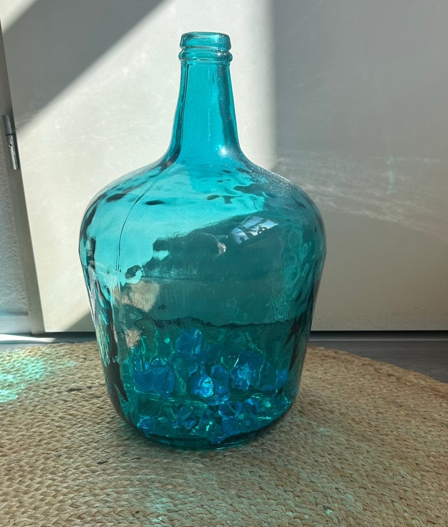 Turquoise vaas, Ophalen, 29 cm, Blauw, Glas